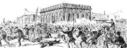 portrayal of the Battle Between the Metropolitan Police and Citizens at the Foot of Canal Street from New York Daily, 1874