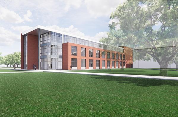 An architectural rendering of the new Engineering Building (Madison Hall) at the University of Louisiana at Lafayette.