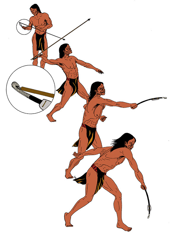 Illustration of an atlatl thrower in use.