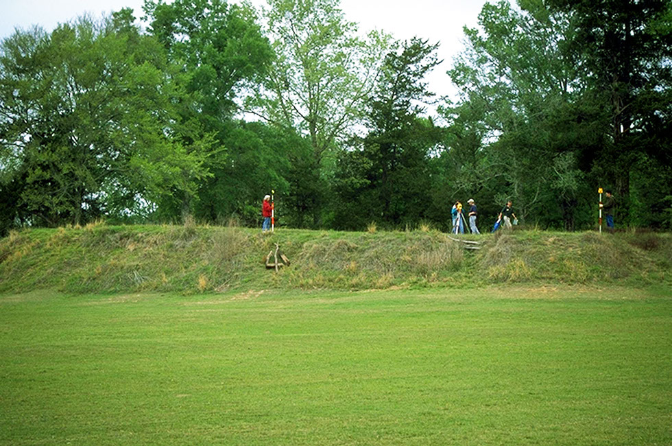 Archaeologists mapping Mound 6.