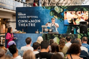 Chef Tyler Spreen of Herbsaint Bar and Restaurant in New Orleans shares the tradition of boudin in Louisiana and demonstrates how it is made during the 2025 National Geographic Traveller Food Festival in London. (Photo credit: Louisiana Office of Tourism)