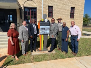 Lt. Governor Billy Nungesser unveils the newest Louisiana Civil Rights Trail marker at the Texas and Pacific Railway Depot building in Natchitoches, LA.