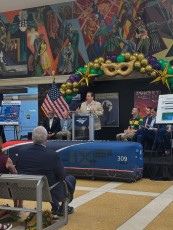 Lieutenant Governor Billy Nungesser helps kick off the inaugural ride of Amtrak`s newly restored Mardi Gras Service between New Orleans and Mobile.